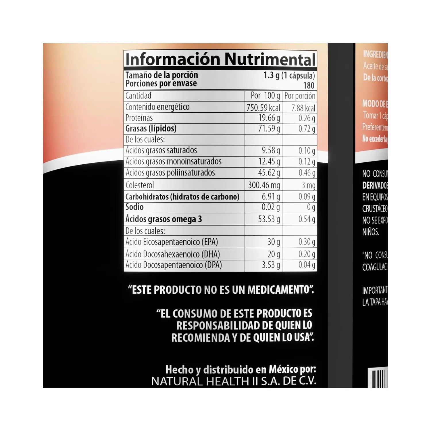 Natural Health Aceite de Salmón Noruego Omega 3 | EPA + DHA + DPA | Apoyo Cardiovascular, Cerebral y Visual | 180 Cápsulas