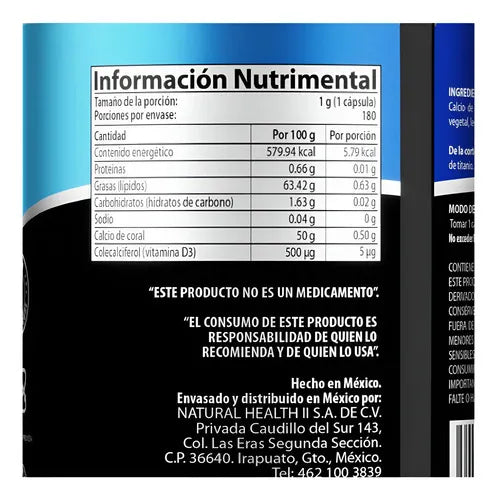 NATURAL HEALTH | CoralCal Calcio de Coral + Vitamina D3 | 180 Cápsulas | Apoyo para Huesos, Dientes y Función Muscular