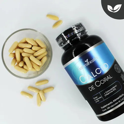 NATURAL HEALTH | CoralCal Calcio de Coral + Vitamina D3 | 180 Cápsulas | Apoyo para Huesos, Dientes y Función Muscular