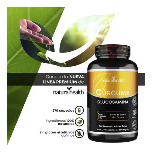 NATURAL HEALTH | Cúrcuma + Glucosamina | 270 Cápsulas de 500 mg | Apoyo Articular y Bienestar Muscular