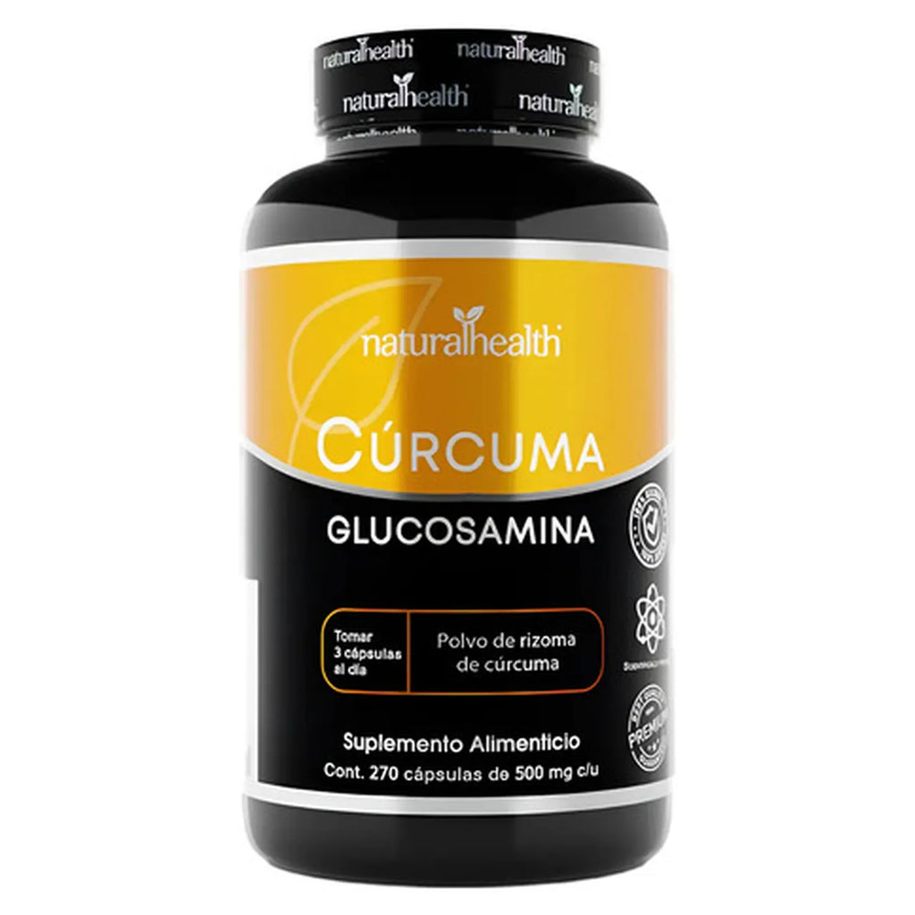 NATURAL HEALTH | Cúrcuma + Glucosamina | 270 Cápsulas de 500 mg | Apoyo Articular y Bienestar Muscular