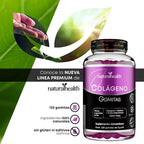 Natural Health Colágeno Hidrolizado | 120 Gomitas | Ácido Hialurónico + Biotina | Sabor Fresa | Cuidado de Piel, Cabello y Uñas | Suplemento Alimenticio