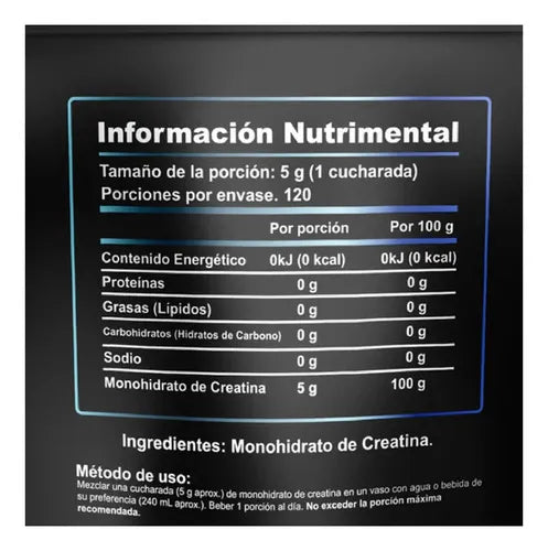 NATURAL HEALTH | Monohidrato de Creatina en Polvo | Bolsa de 600 g | Apoyo a la Fuerza, Energía y Rendimiento Muscular