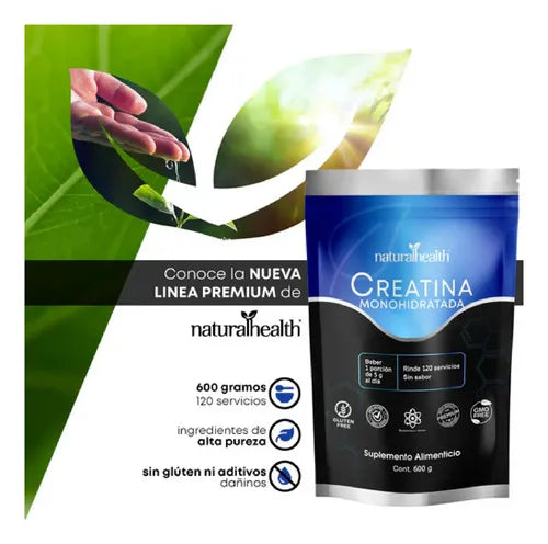NATURAL HEALTH | Monohidrato de Creatina en Polvo | Bolsa de 600 g | Apoyo a la Fuerza, Energía y Rendimiento Muscular