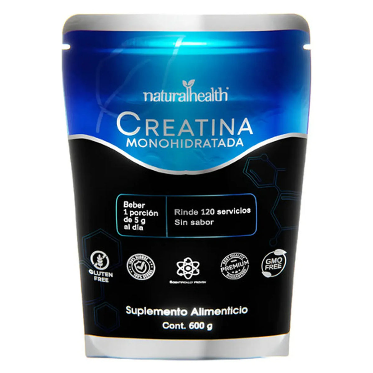NATURAL HEALTH | Monohidrato de Creatina en Polvo | Bolsa de 600 g | Apoyo a la Fuerza, Energía y Rendimiento Muscular