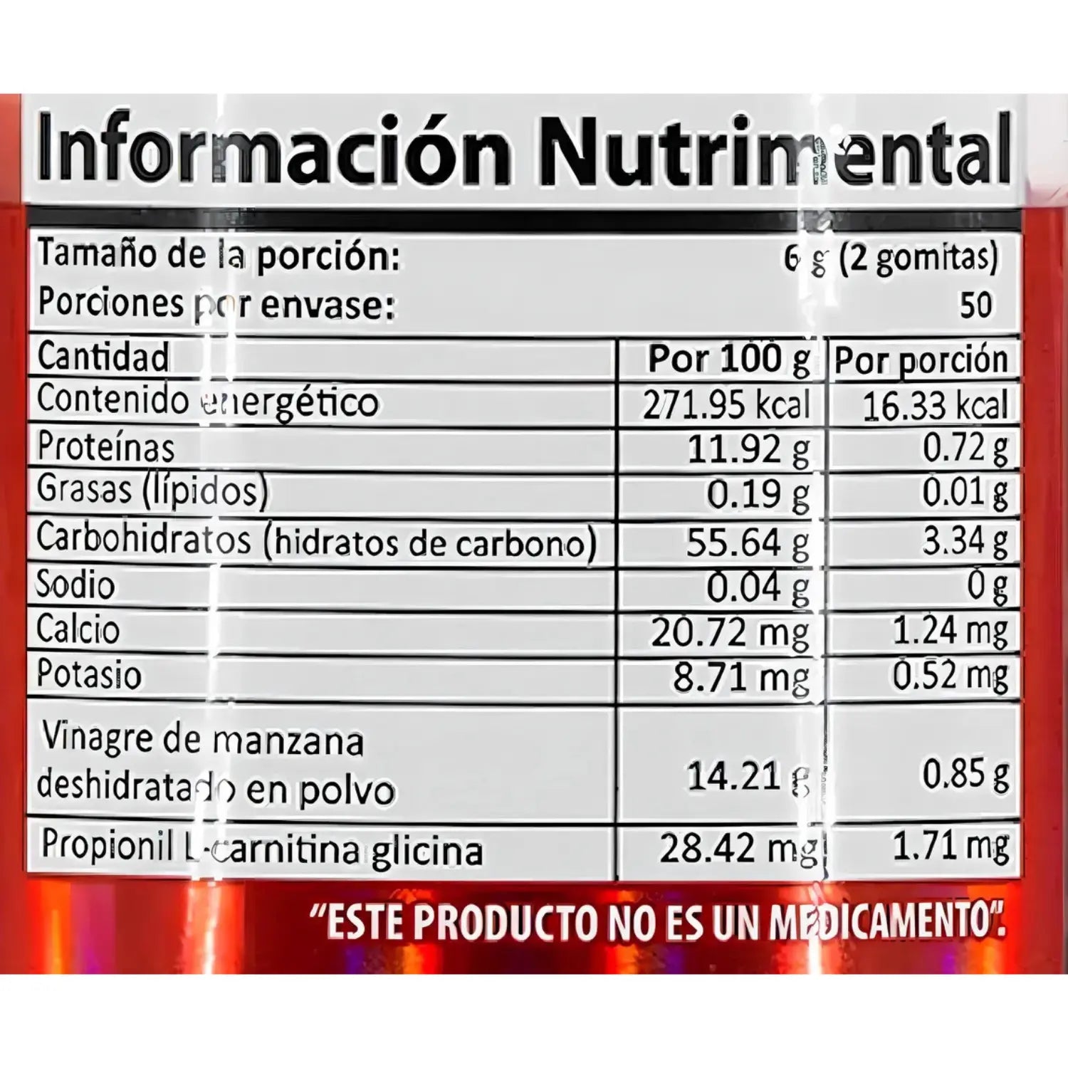 Gomita Vinagre de Manzana sabor Cereza, Fco con 100 Pz de 3 g c/u