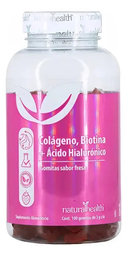 Natural Health | Gomitas de Colágeno | Sabor Fresa | 100 Gomitas de 3 g | Apoyo para Piel, Cabello y Uñas