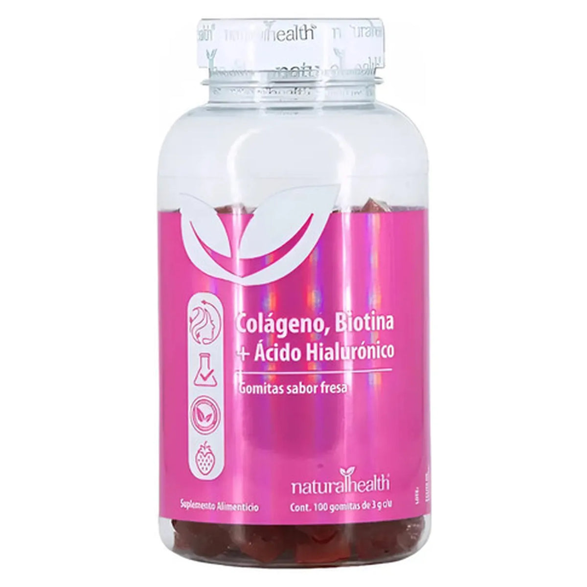 Natural Health | Gomitas de Colágeno | Sabor Fresa | 100 Gomitas de 3 g | Apoyo para Piel, Cabello y Uñas