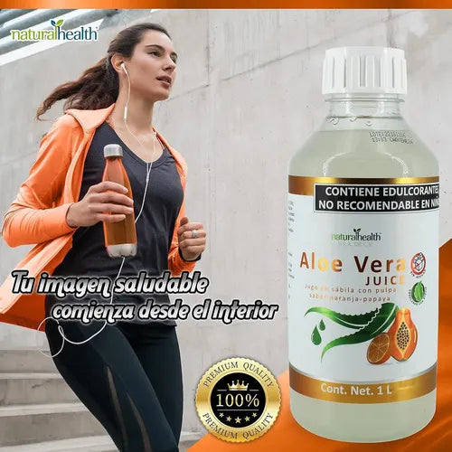 NATURAL HEALTH | Jugo de Aloe Vera con Stevia Sabor Naranja-Papaya | 1 Litro | Apoyo Digestivo y Bienestar Intestinal