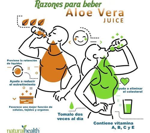 NATURAL HEALTH | Jugo de Aloe Vera con Stevia Sabor Naranja-Papaya | 1 Litro | Apoyo Digestivo y Bienestar Intestinal