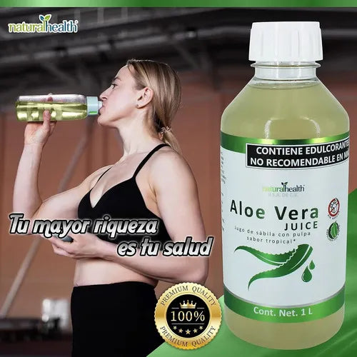 NATURAL HEALTH | Jugo de Aloe Vera con Stevia | Sabor Tropical | 1 Litro | Apoyo Digestivo e Hidratación