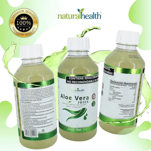 NATURAL HEALTH | Jugo de Aloe Vera con Stevia | Sabor Tropical | 1 Litro | Apoyo Digestivo e Hidratación