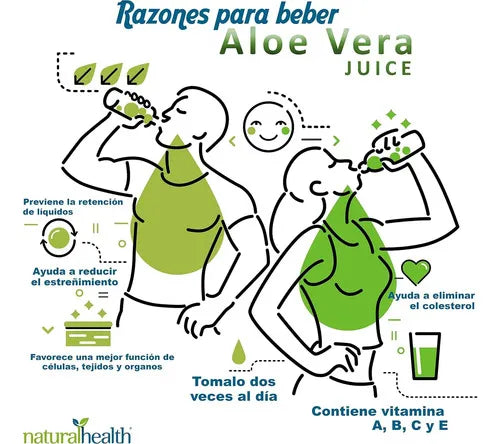 NATURAL HEALTH | Jugo de Aloe Vera con Stevia | Sabor Tropical | 1 Litro | Apoyo Digestivo e Hidratación