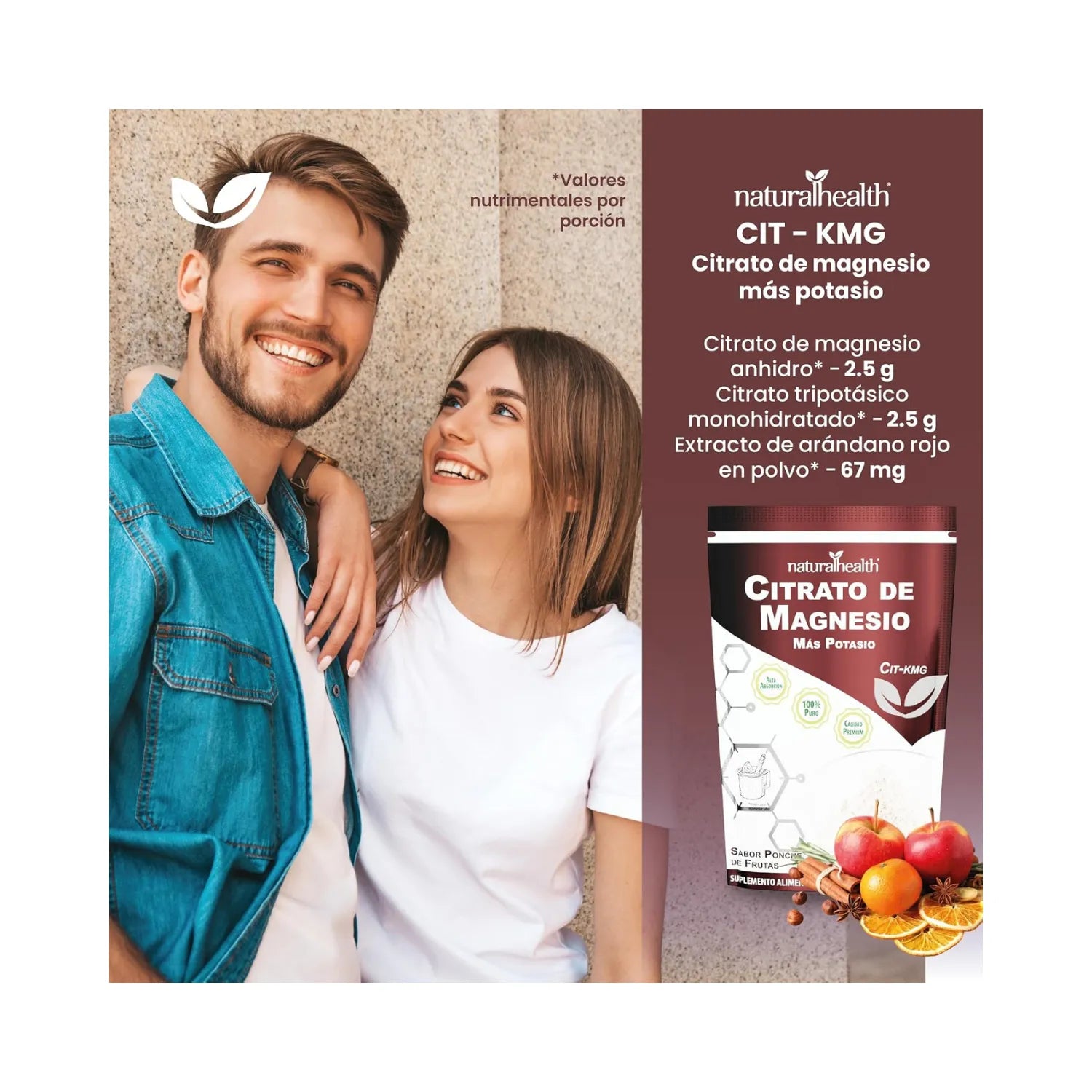 Natural Health Citrato de Magnesio + Potasio | Apoyo Muscular y Electrolítico | Ponche de Frutas | 150 g
