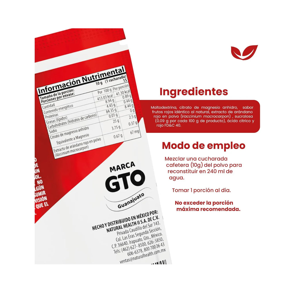 Natural Health Citrato de Magnesio | 370 mg de Magnesio Elemental | Apoyo Muscular y Nervioso | Frutos Rojos | 150 g
