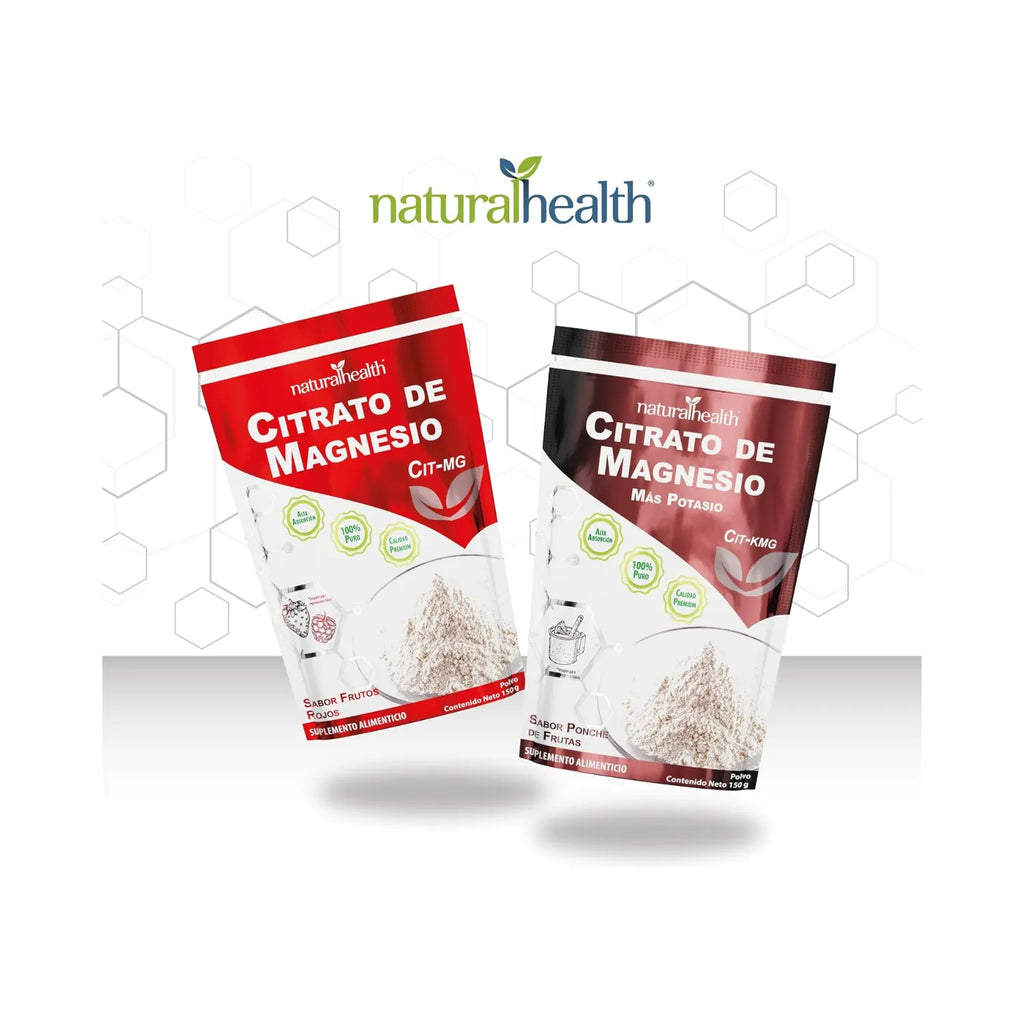 Natural Health Citrato de Magnesio | 370 mg de Magnesio Elemental | Apoyo Muscular y Nervioso | Frutos Rojos | 150 g