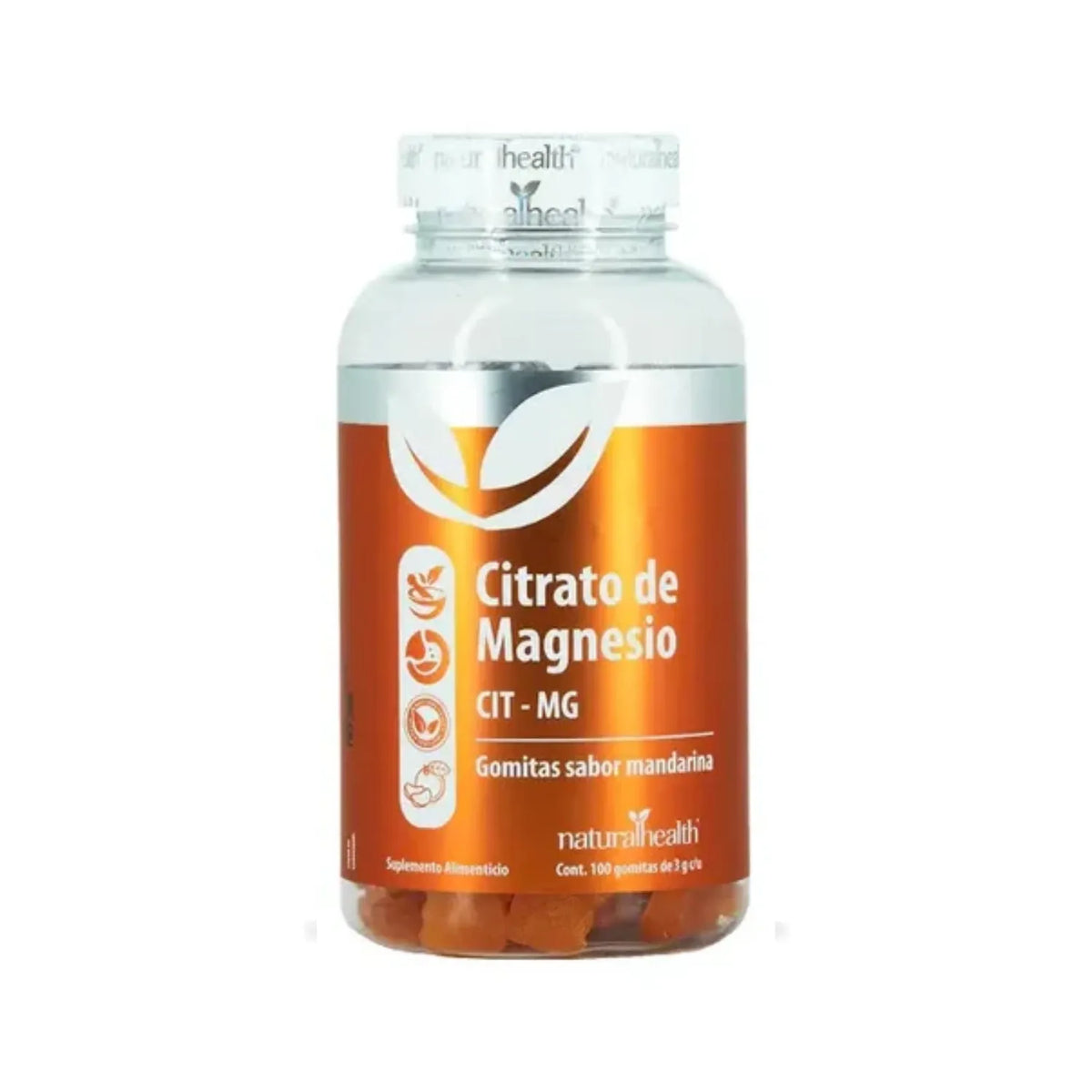 NATURAL HEALTH | Citrato de Magnesio en Gomitas Sabor Mandarina | 100 Gomitas de 3 g | Apoyo Muscular, Nervioso y Bienestar General