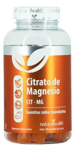 NATURAL HEALTH | Citrato de Magnesio en Gomitas Sabor Mandarina | 100 Gomitas de 3 g | Apoyo Muscular, Nervioso y Bienestar General