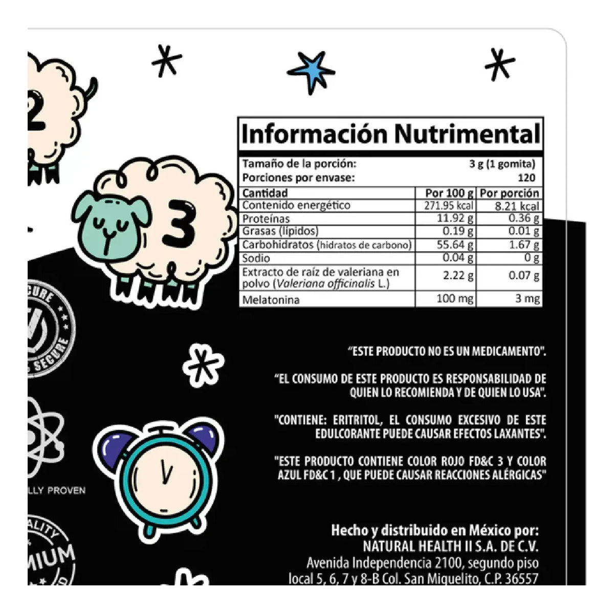 NATURAL HEALTH | Nitezzz Melatonina y Valeriana | 120 Gomitas Sabor Uva de 3 g | Apoyo al Sueño y Descanso Nocturno