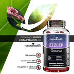 NATURAL HEALTH | ZZZLEP Gomitas de Melatonina 10 mg y Valeriana | 120 Gomitas Sabor Fresa | Apoyo al Sueño y Descanso Nocturno