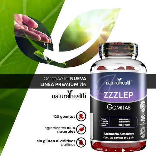 NATURAL HEALTH | ZZZLEP Gomitas de Melatonina 10 mg y Valeriana | 120 Gomitas Sabor Fresa | Apoyo al Sueño y Descanso Nocturno