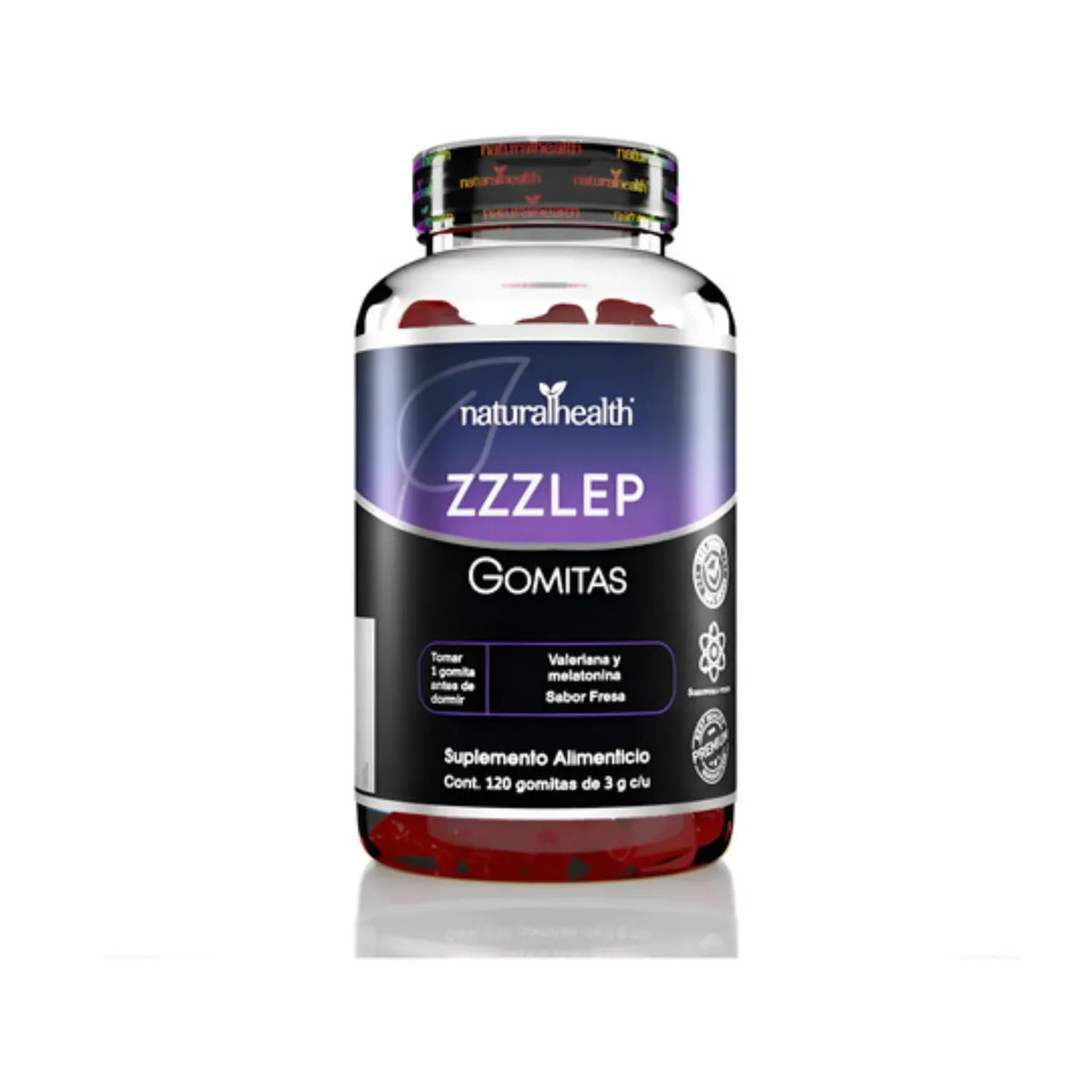 NATURAL HEALTH | ZZZLEP Gomitas de Melatonina 10 mg y Valeriana | 120 Gomitas Sabor Fresa | Apoyo al Sueño y Descanso Nocturno
