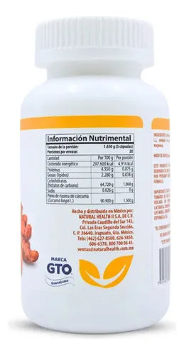 Natural Health Cúrcuma | 60 Cápsulas de 550 mg | Antioxidantes Naturales | Suplemento Alimenticio