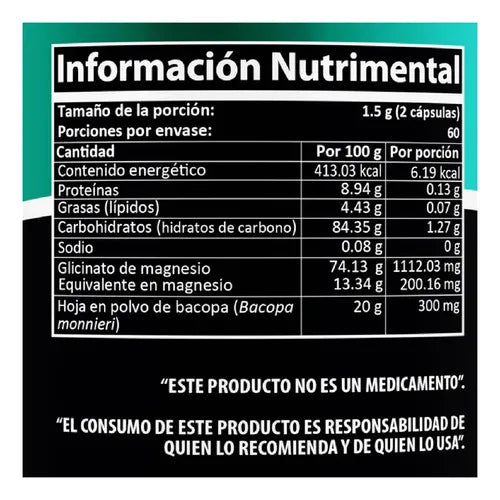 NATURAL HEALTH | Soulax Glicinato de Magnesio con Bacopa | 120 Cápsulas de 750 mg