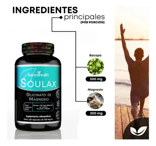 NATURAL HEALTH | Soulax Glicinato de Magnesio con Bacopa | 120 Cápsulas de 750 mg