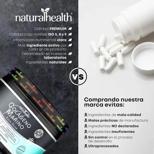 NATURAL HEALTH | Aqua Glam Colágeno Marino con Biotina y Ácido Hialurónico | 300 g | Apoyo para Piel, Cabello y Uñas