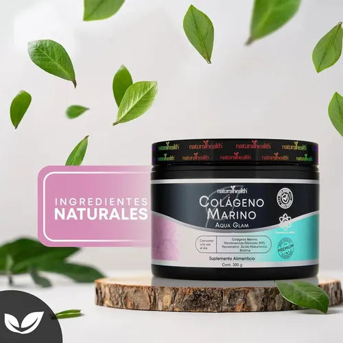 NATURAL HEALTH | Aqua Glam Colágeno Marino con Biotina y Ácido Hialurónico | 300 g | Apoyo para Piel, Cabello y Uñas