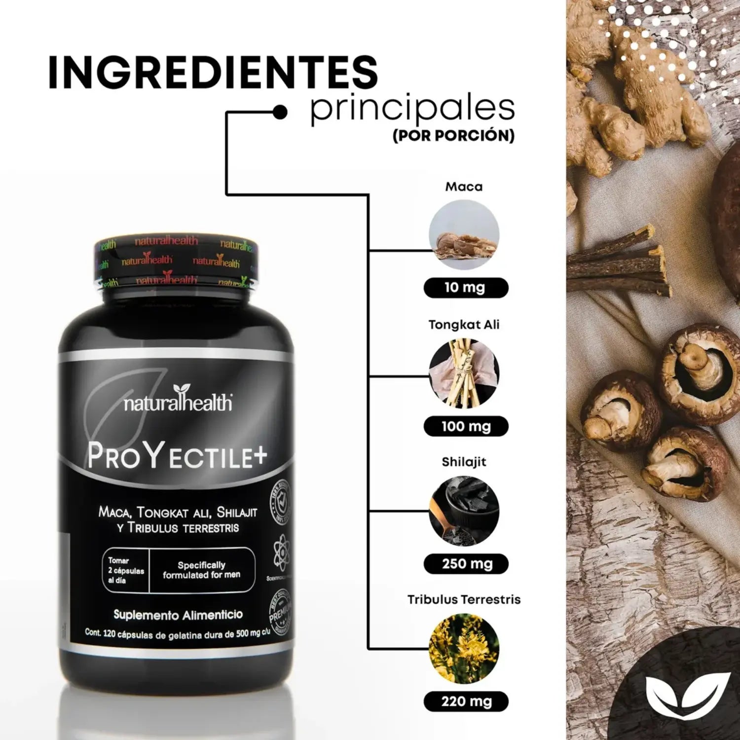 NATURAL HEALTH Natural Health PROYectile+/Maca, Shilajit y Tribulus Terrestris 120 caps/ PROD PARA LA PROSTATA/ POT SEXUAL