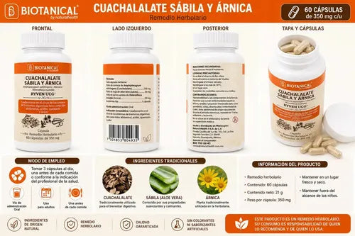 Natural Health Ryven UCG3 | Cuachalalate, Sábila y Árnica | 60 Cápsulas de 350 mg | Suplemento Herbolario