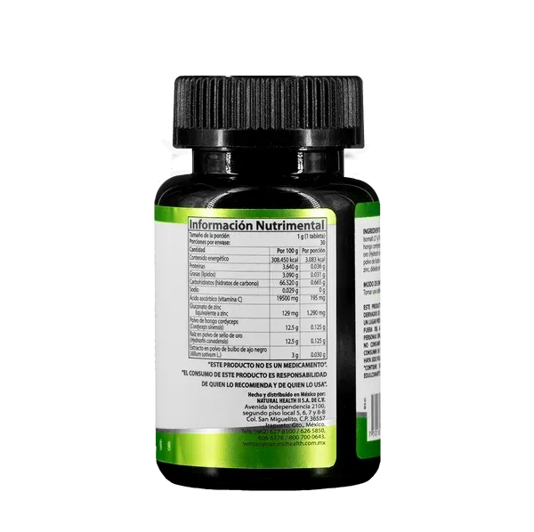 NATURAL HEALTH | Dphens-CV Vitamina C, Cordyceps, Ajo Negro y Zinc | 30 Tabletas de 1 g | Apoyo al Sistema Inmunológico y Antioxidante