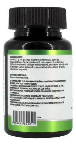 NATURAL HEALTH | Dphens-CV Vitamina C, Cordyceps, Ajo Negro y Zinc | 30 Tabletas de 1 g | Apoyo al Sistema Inmunológico y Antioxidante