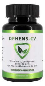 NATURAL HEALTH | Dphens-CV Vitamina C, Cordyceps, Ajo Negro y Zinc | 30 Tabletas de 1 g | Apoyo al Sistema Inmunológico y Antioxidante