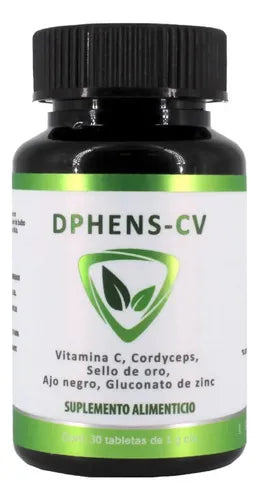 NATURAL HEALTH | Dphens-CV Vitamina C, Cordyceps, Ajo Negro y Zinc | 30 Tabletas de 1 g | Apoyo al Sistema Inmunológico y Antioxidante