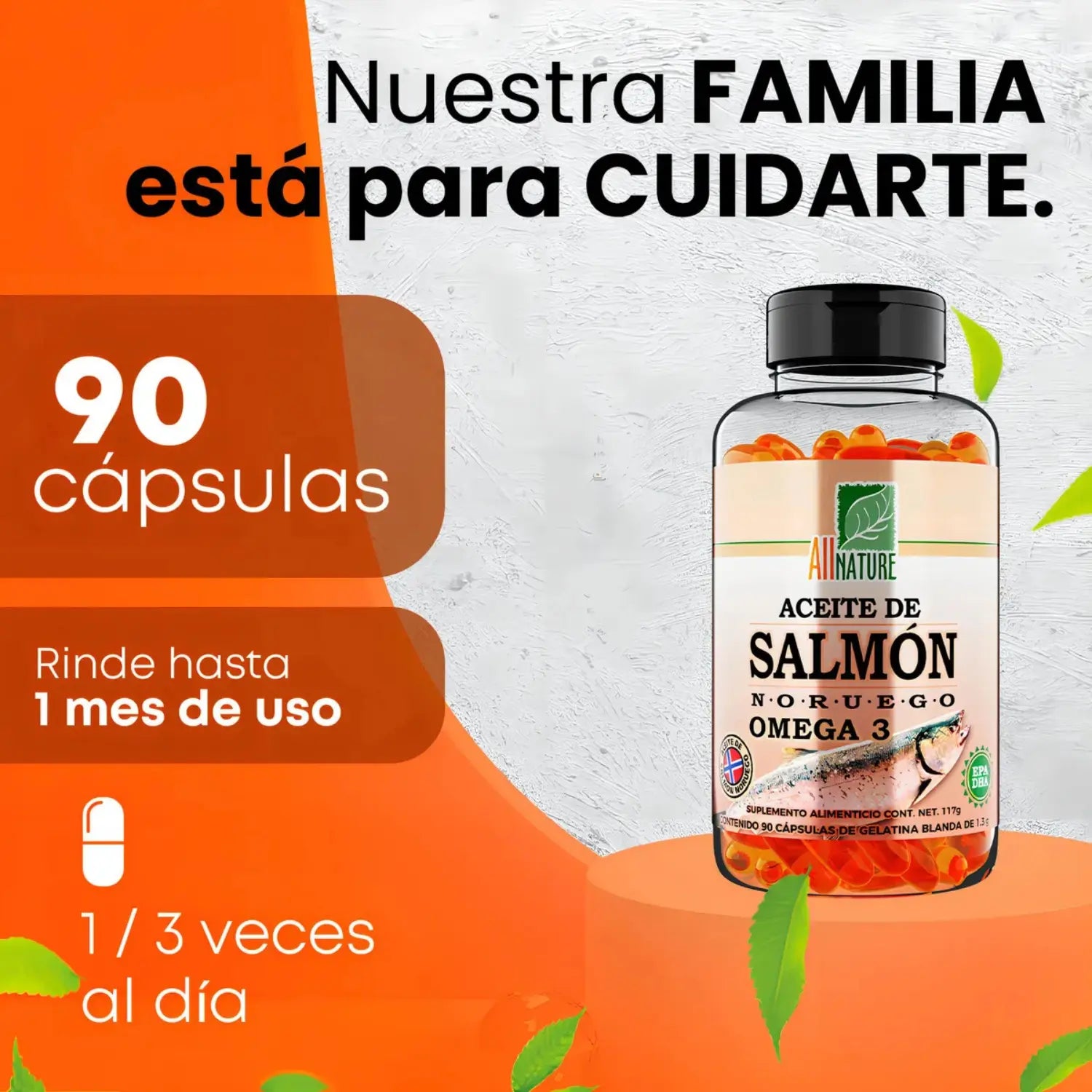 ACEITE DE SALMON NORUEGO, FRASCO CON 90 CAPS DE 1.3G C/U ALL NATURE/ NVA PRESENTACION