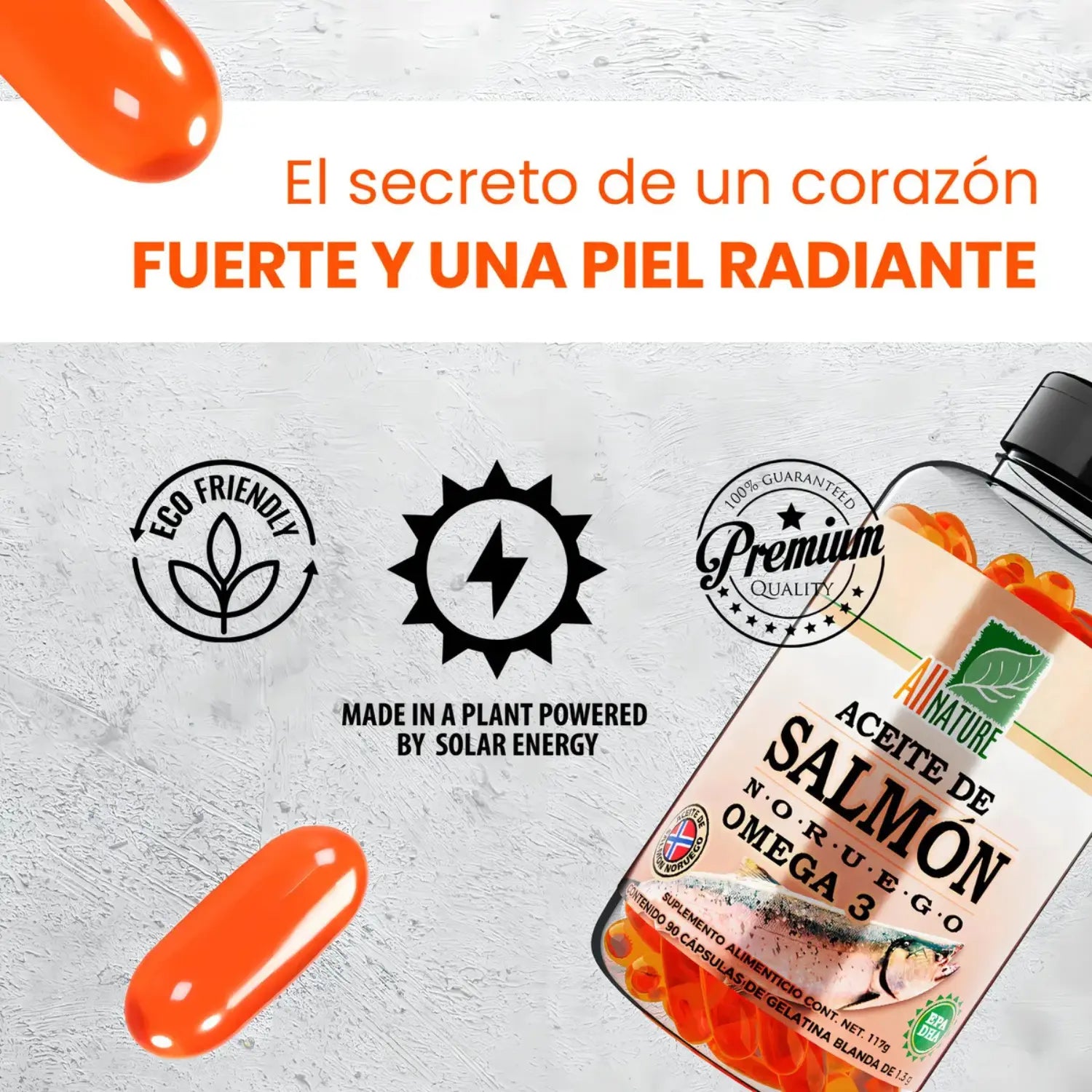 ACEITE DE SALMON NORUEGO, FRASCO CON 90 CAPS DE 1.3G C/U ALL NATURE/ NVA PRESENTACION