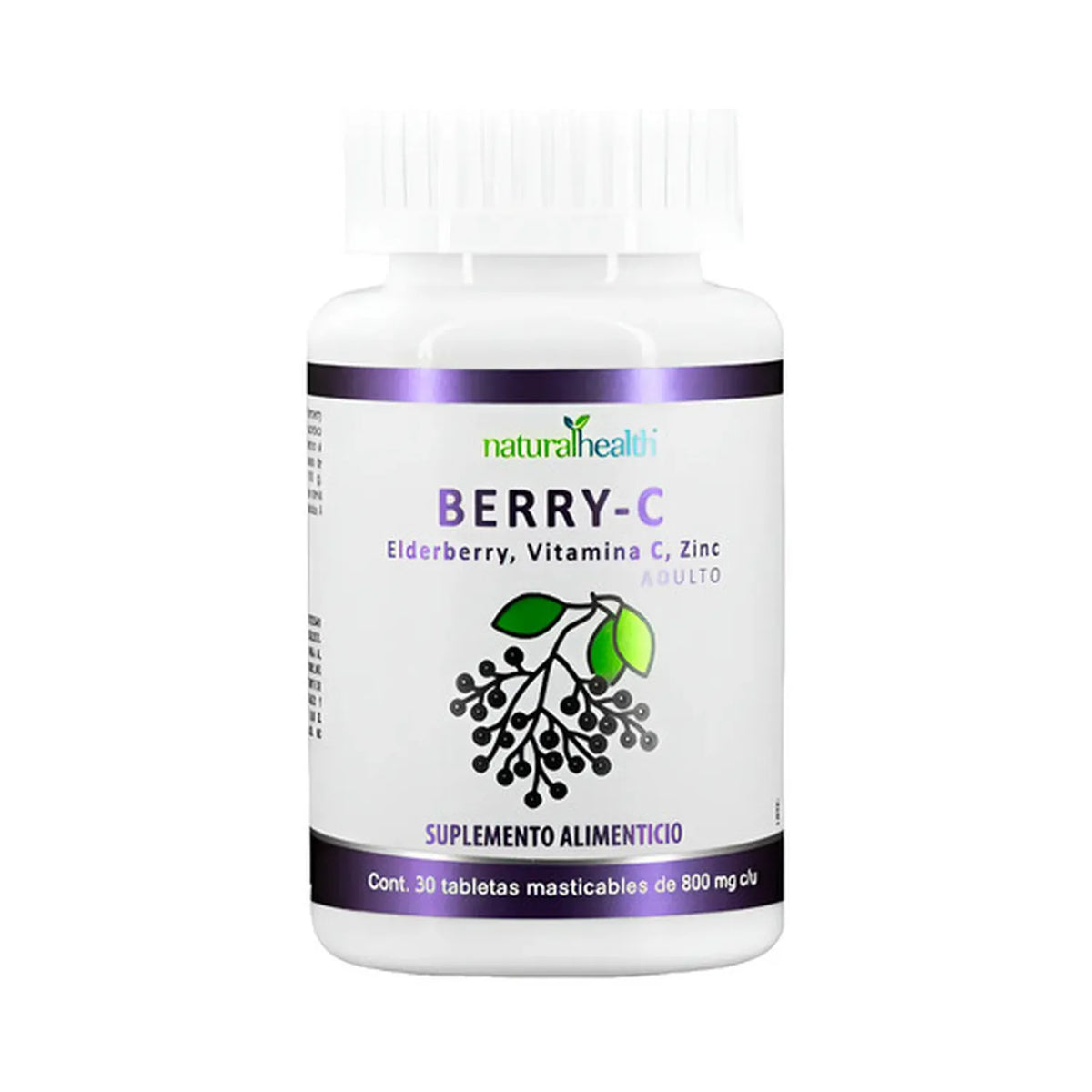 Natural Health Berry-C | Elderberry, Vitamina C y Zinc | 30 Tabletas Masticables de 800 mg | Soporte Inmunológico | Suplemento Alimenticio