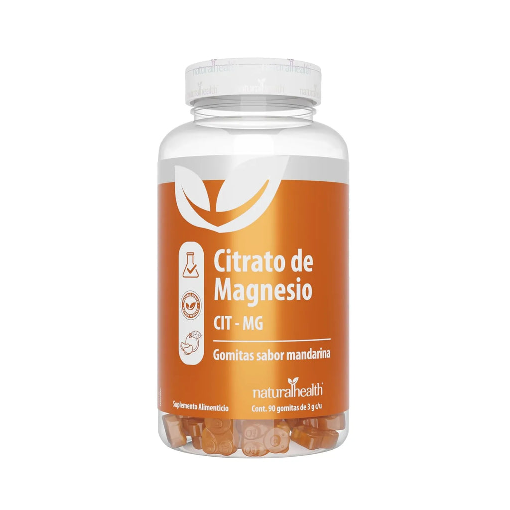 Natural Health Citrato de Magnesio CIT-MG | Apoyo Muscular y Nervioso | Sabor Mandarina | 90 Gomitas
