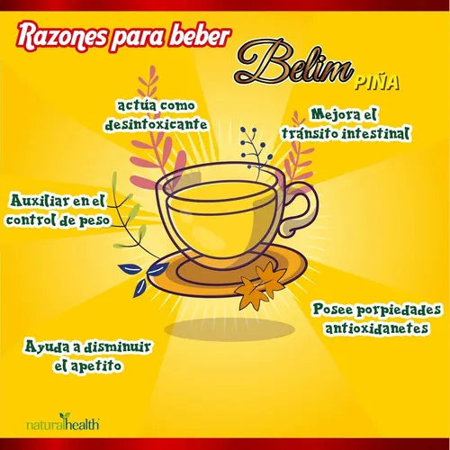Natural Health Belim Piña | 30 Sobres de 3 g | Té Herbal con Linaza y Jengibre | Sabor Piña | Infusión Natural