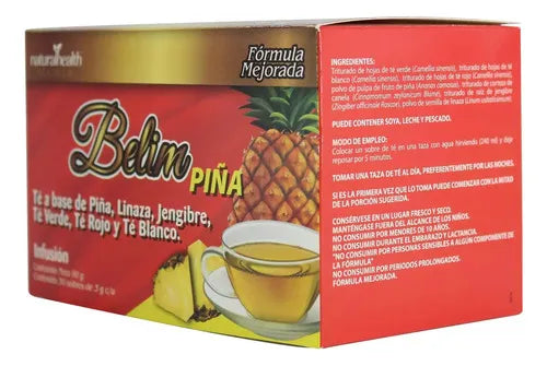 Natural Health Belim Piña | 30 Sobres de 3 g | Té Herbal con Linaza y Jengibre | Sabor Piña | Infusión Natural