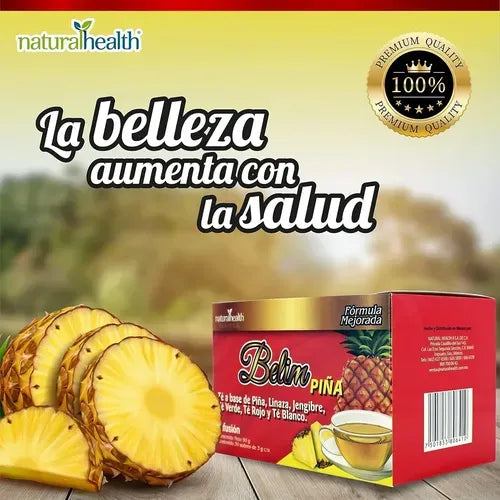 Natural Health Belim Piña | 30 Sobres de 3 g | Té Herbal con Linaza y Jengibre | Sabor Piña | Infusión Natural