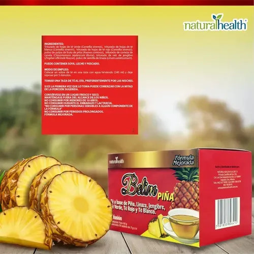 Natural Health Belim Piña | 30 Sobres de 3 g | Té Herbal con Linaza y Jengibre | Sabor Piña | Infusión Natural
