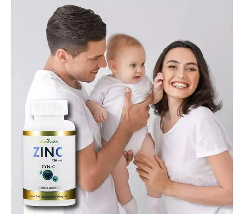 NATURAL HEALTH | Zyn-C Zinc | 100 Cápsulas de 500 mg | Apoyo al Sistema Inmunológico y Salud de la Piel