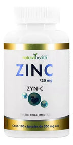 NATURAL HEALTH | Zyn-C Zinc | 100 Cápsulas de 500 mg | Apoyo al Sistema Inmunológico y Salud de la Piel