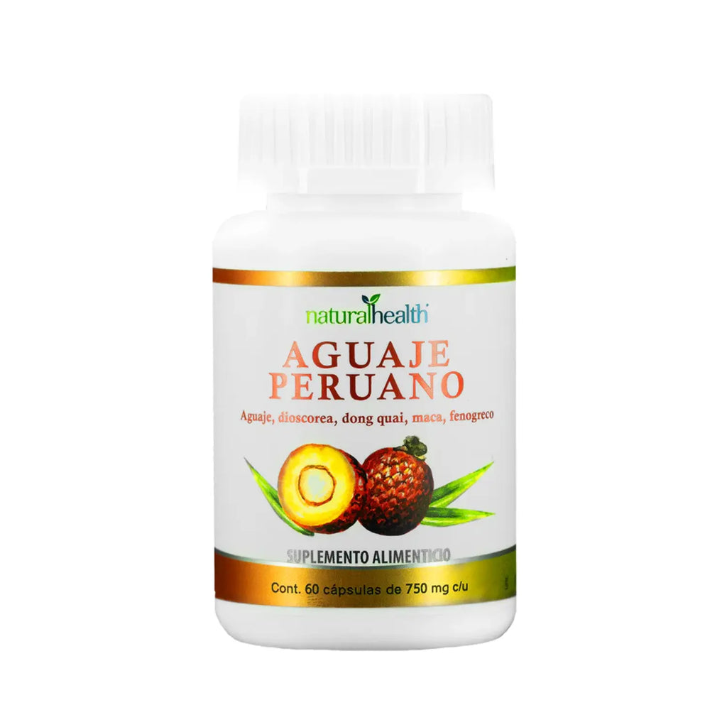 Natural Health Aguaje Peruano | Aguaje, Maca, Ñame, Dong Quai y Fenogreco | Bienestar General | 60 Cápsulas de 750 mg
