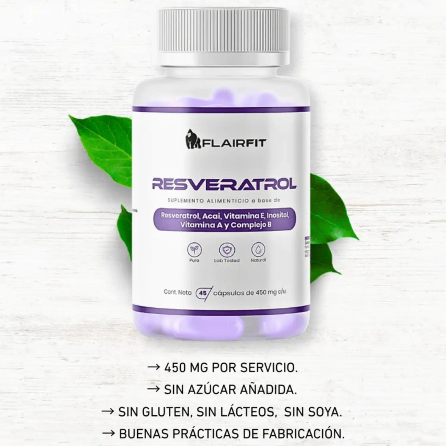 Flairfit Antioxidante Resveratrol  450mg 45 Cápsulas Sfn