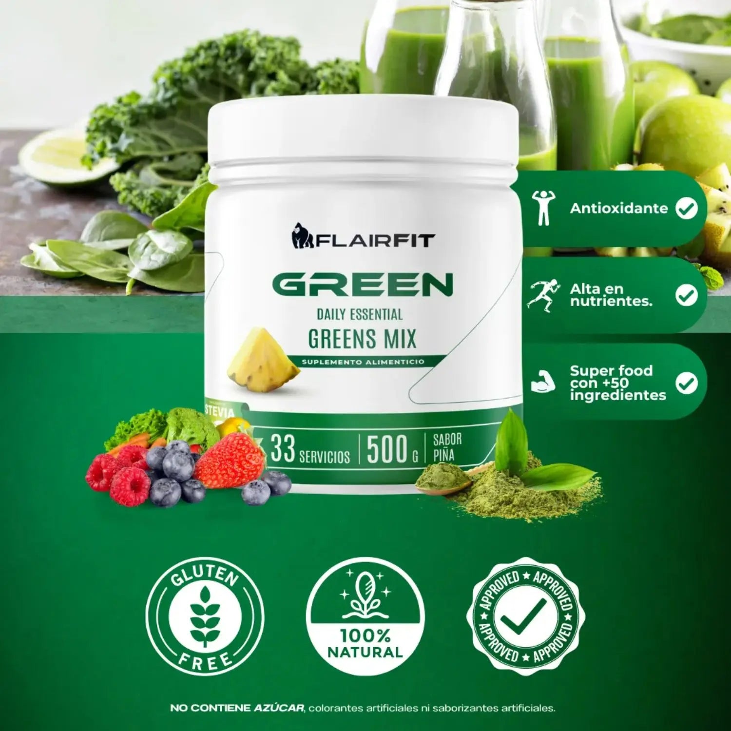Flairfit® Daily Green Mix +50 Ingredientes 500g Sfn piña